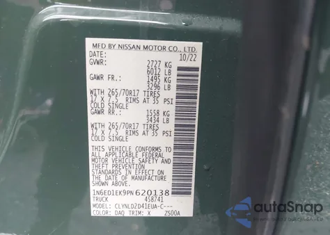 2023 Nissan Frontier z USA, uszkodzony, nr VIN 1N6ED1EK9PN620138